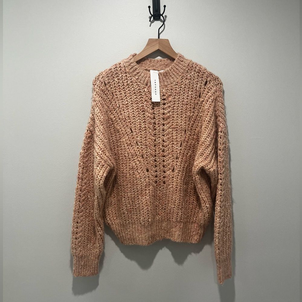 Topshop Dusty Rose Cable Knit Turtleneck Sweater 12 NWT